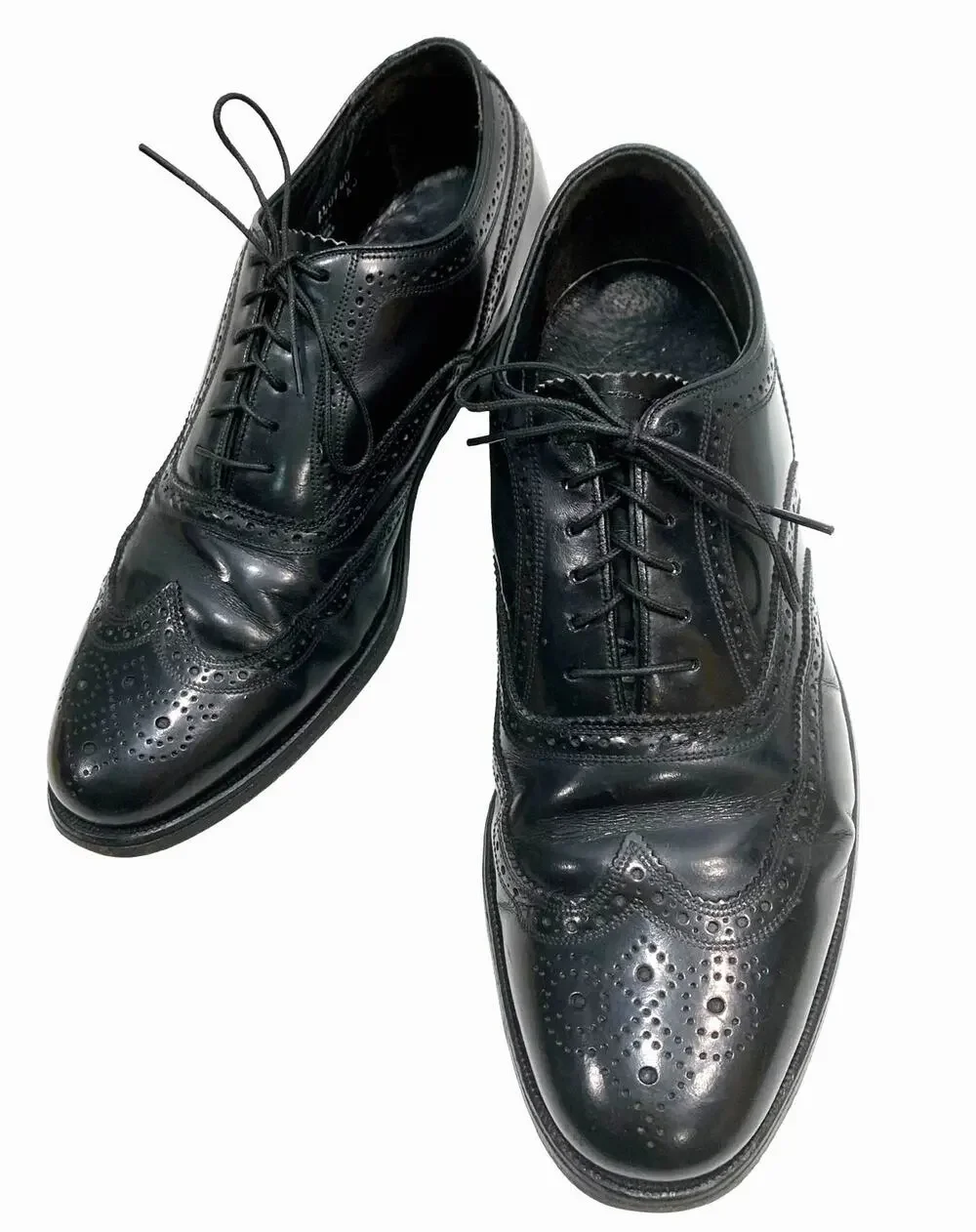 Vintage Florsheim Black Leather Wingtip Oxfords Men 8 Women 10